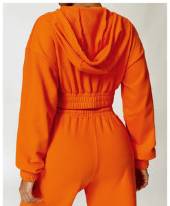 100% Organic Cotton <b>Women's</b> Zip-up Sweatshirt Puff Printing Sports Casual <b>Crop</b> Top Hoodie Embroidered Autumn/Winter Terry Fabric - Product Image 4