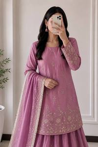 Premium Lavender Tissue Silk Kurta Lehenga Set Heavy Zari Embroidered Short <b>Kurti</b> with Flared Skirt Indian Pakistani Wedding Wea - Product Image 2