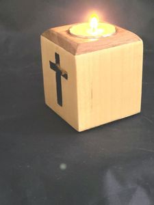 Porte-bougie en bois artisanal, décoration rustique pour la maison, support de bougie pour centre de table, décoration de mariage et de fête - Product Image 3