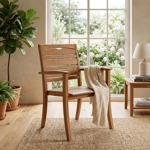 Prima Teak Dining <b>Garden</b> <b>Chair</b> Stackable Traditional Outdoor <b>Wooden</b> Furniture Durable Armrest Design Tapered Leg Hard Floor Use - Product Image 6