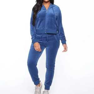 Custom Logo Velvet Women's <b>Tracksuit</b> Set with Hoodie and Flare Pants - Product Image 2