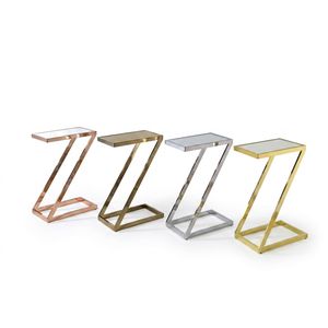 Luxury Stainless Steel Gold Side Table Z-Frame <b>Mirror</b> Glass End Table Portable <b>Bedside</b> Laptop Table Living Room Furniture - Product Image 1