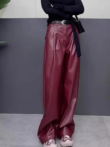 Pantalon en similicuir pour femme, taille mi-haute, élégant, décontracté, tendance, en cuir PU souple, style urbain - Product Image 3
