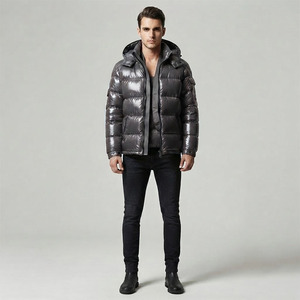 Veste d'hiver pour homme sur mesure OEM ODM, couleur gris canon brillant, imperméable, à capuche, rembourrée de duvet, parka, fournisseur en gros - Product Image 3