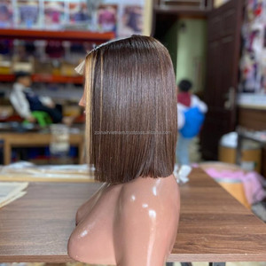 Vietnamese Virgin Hair Bob <b>Wigs</b> Brown Straight Lace <b>Front</b> <b>Wigs</b> With Raw Hair Average Size Human Hair <b>Wig</b> - Product Image 2