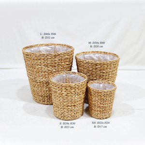 Water Hyacinth Woven Planters Set of 4 <b>Liner</b> Tapered Design Rustic Style Floor Indoor Eco-Friendly Flower Pots Various Sizes - Product Image 1
