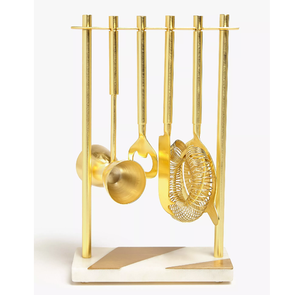 Soporte de madera, kit de barman de latón chapado en oro duradero, accesorios de bar para uso diario en el hogar y hotel, juego de herramientas de bar. - Product Image 4