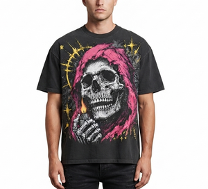 T-shirt en coton imprimé tendance, style vintage, manches courtes, effet délavé, imprimé graphique, unisexe - Product Image 5