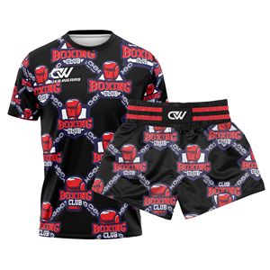 Conjunto de Muay Thai y Kickboxing Sublimado Personalizado al por Mayor, de Manga Corta, Elástico, Ligero, de Poliéster, para Entrenamiento de MMA y Grappling - Product Image 1