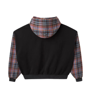 Sweat-shirt à capuche surdimensionné pour homme, manches à carreaux, patchwork, polaire, décontracté, vêtements d'automne - Product Image 2