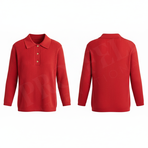 240 GSM Lightweight <b>Ribbed</b> Knit <b>Polo</b> Sweater for Women Long Sleeve Button Collar Casual Winter Soft Stretch Pullover <b>Polo</b> Shirt - Product Image 2