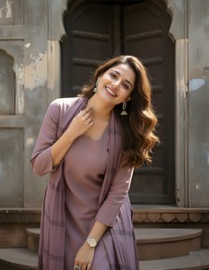 Conjunto de Kurta y Pantalón Recto de Algodón Rosa con Dupatta con Estampado Digital, Cuello Redondo, Largo hasta la Pantorrilla, Traje Étnico para Mujer, Tallas M, L, XL, XXL - Product Image 3