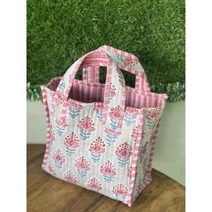 Bolso Tote Pequeño de Algodón, Hecho a Mano en India, con Estampado a Cuadros, Mini Bolso de Mano para Mujer, Bolso de Compras, Bolso Casual Estilo Boho - Product Image 1