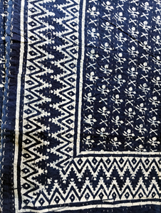 Silkgram Traditional <b>Hand</b> Block Cotton Kantha Quilt Floral Pattern Blue Folded Eco-Friendly All-Season Home Decor - Product Image 4