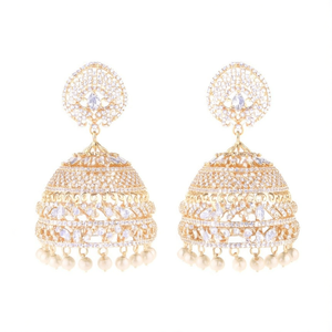 American Diamond Pearl Jhumka Earrings for Party Ethnic Style - Product Image 2