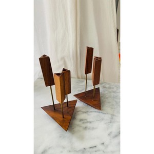 Ensemble de porte-bougies en teck artisanal avec accents en laiton - Vente en gros - Product Image 1