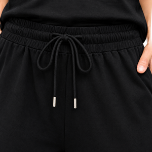 Ensemble de détente côtelé 2 pièces pour femme, haut Henley à manches courtes et pantalon large à cordon de serrage, tenue décontractée pour la maison, pyjama, vente en gros - Product Image 5