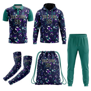 Conjunto Deportivo de Polo, Pantalones y Mangas para eSports, Sudadera con Capucha y Bolsa, Impresión por Sublimación, Unisex, Adulto, Secado Rápido, Morado y Azul Marino - Product Image 5