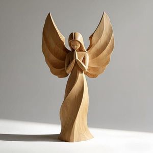 Centre de table en bois en forme d'ange, figurine décorative haut de gamme pour la décoration moderne du salon et de la salle à manger - Product Image 1