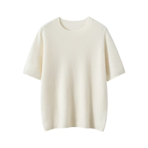 Camiseta de Cuello Redondo Personalizada 100% Cachemira para Mujer, OEM, Color Sólido Informal, Manga Corta, Suéter de Punto para Dama, Mayorista de Fábrica de Mongolia - Product Image 4