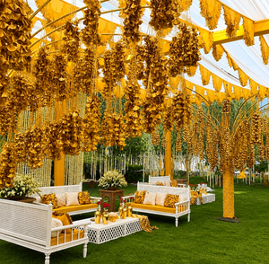 พวงดอกไม้ลูกไม้สีทอง งานแฮนด์เมด เป็นมิตรกับสิ่งแวดล้อม น้ำหนักเบา ทนทาน เหมาะสำหรับตกแต่งงานแต่งงาน ตกแต่งบ้าน แขวนผนัง ประตู ของตกแต่งงานปาร์ตี้ - Product Image 1