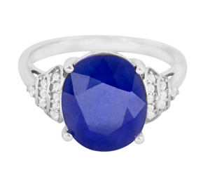Anillo Ovalado de Plata de Ley 925 de Lujo con Baño de Rodio y Zafiro Azul con Detalles Laterales de Circonita Cúbica para Mujer - Product Image 1