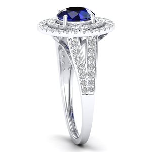 REYES IGI Certified 14K <b>White</b> Gold Round Cut 1.3 Carat Blue <b>Sapphire</b> Gemstone <b>Ring</b> For Women Luxury Wedding Gift Fine Jewelry - Product Image 3
