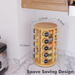 Bamboo <b>Spice</b> Carousel Rack 12 <b>Jars</b> - Wholesale Kitchen Organizer India - Product Image 5