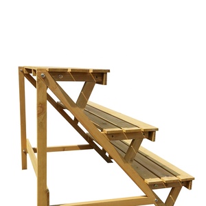 Support à fleurs en bois pour l'extérieur, style rustique, présentoir à plantes à plusieurs niveaux, banc de jardin, finition naturelle à 3 niveaux - Product Image 4