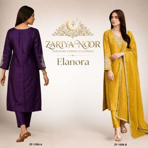Costume pakistanais en soie romaine satinée avec perles lourdes et dupatta en soie Taby, vente en gros par aarika textile's - Product Image 4