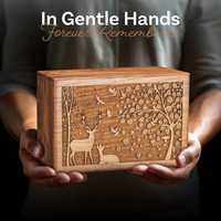 Boîte rectangulaire en bois massif sculpté à la main avec motif cerf et arbre pour la décoration de table