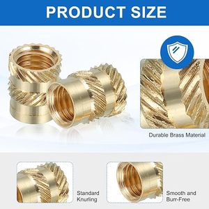 Insert hexagonal autobloquant en laiton, métrique M6, hauteur 8 mm, poli, longueur 10 mm, usiné CNC, classe 8, entièrement fileté - Product Image 2