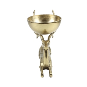 Sculpture de renne couché de style nordique moderne avec base dorée et accent en forme de corne de cerf pour décorations de Noël - Product Image 5