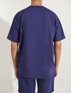 T-shirt pour homme à col rond, manches courtes, couleur unie, coupe classique, jersey décontracté, 100% coton, design épaules tombantes - Product Image 3