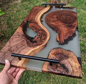 LAPTOP SQUARE WOOD <b>EPOXY</b> RESIN TRAY Fabulous Decorative Design for Serving Food in Kitchen Restaurants Home Use - Product Image 2