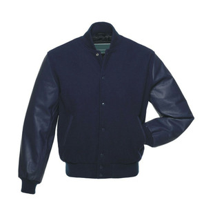 <b>Men's</b> Blue <b>White</b> Varsity <b>Jacket</b> Preppy Style Regular Fit Turn-down Collar Button Closure wool Shell Autumn Wear - Product Image 5