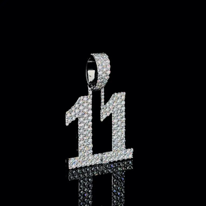 925 <b>Silver</b> Moissanite Number 11 Pendant Channel Setting Round Brilliant Cut Luxury Unisex Hip Hop Jewelry - Product Image 6