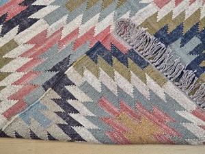 Alfombra Kilim Hecha a Mano con Patrón Geométrico, Tejido Plano de Lana y Acrílico, Rectangular, con Base de Yute, para Pasillo - Product Image 4