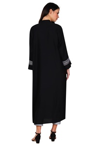 Abaya noire pour femmes, longueur maxi, coupe ample, manches trois quarts, motif géométrique, tenue modeste pour tous les jours, style Moyen-Orient, polyester - Product Image 3