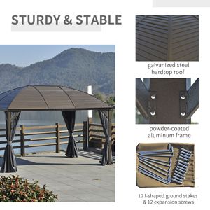 Elegante Gazebo 10x13 Grigio con Tetto Rigido in Acciaio, Tende e Rete, Telaio Rivestito per Patio e Giardino, Applicazione 3x4 - Product Image 5