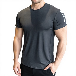 T-shirt sans manches pour homme, col rond, noir, coupe ajustée, séchage rapide, tricoté, couleur unie, longueur normale - Product Image 5