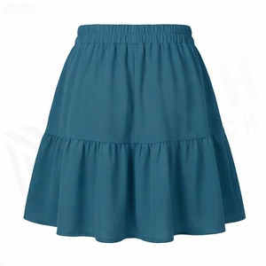 Jupe courte en mousseline de soie pour femme, coupe trapèze, taille élastique, volants, couleur unie, style décontracté, toutes saisons - Product Image 2