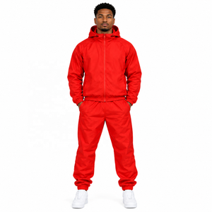Custom <b>Men</b>’s Windbreaker Tracksuit Set 2 Piece Polyester Nylon Full <b>Zip</b> Athletic Sportswear <b>Jogger</b> Pants OEM ODM in Red color - Product Image 4