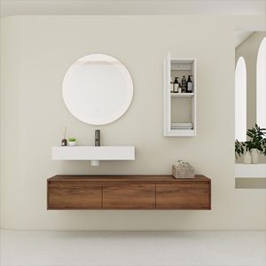Mobile bagno sospeso da 60 pollici con lavabo in resina e mobiletto laterale, 3 cassetti a chiusura ammortizzata, design a montaggio a parete - Product Image 1