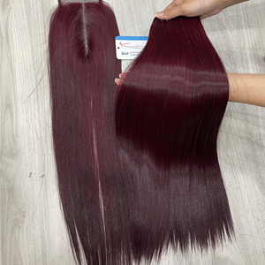 Producto Capilar de Moda: Extensiones de Cabello Humano Liso Borgoña con Trama Doble, Pre-ordenar - Product Image 4