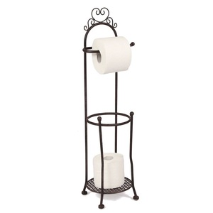 Support de papier toilette sur pied en métal écologique pour salle de bain, avec plateau de rangement et porte-rouleau – Vente en gros - Product Image 4