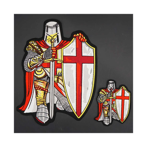 Écusson personnalisé brodé des Chevaliers Templiers, motif bouclier croix rouge, à coudre, en tissu, forme circulaire 29,5x22CM, pour promotion - Product Image 5