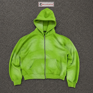 Sudadera con capucha premium verde lima extragrande con cremallera completa, unisex, estilo urbano, holgada, con cremallera completa, logotipo personalizado, venta al por mayor - Product Image 5