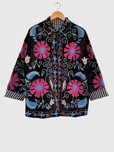 Veste en velours noir brodée, manches longues, motif géométrique, broderie à la main, vêtements d'automne pour adultes - Product Image 3