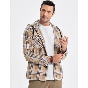 2025 chaquetas de franela de algodón para hombre, Sudadera con capucha informal a cuadros con botones y bolsillos, chaquetas ligeras de manga larga - Product Image 4